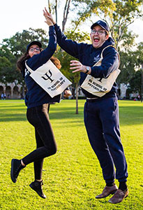 students jumping